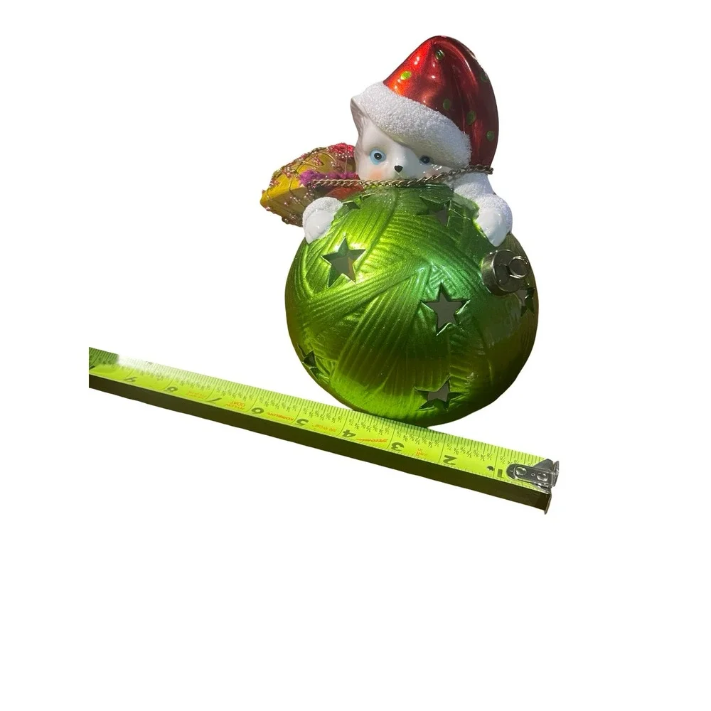 Whimsical‎ Santa Claus cat with Yarn Ball Christmas Ornament Light festive Cute